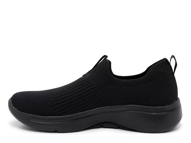 Skechers Women's GOwalk Arch Fit - Unlimited Time Jersey Slip On Walking  Shoes - Black White