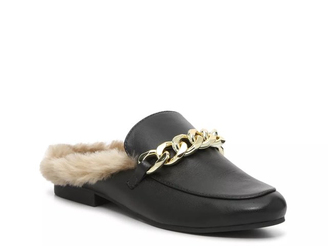 KHLOE Black Leather Faux Fur Mule  Women's Leather Mule – Steve