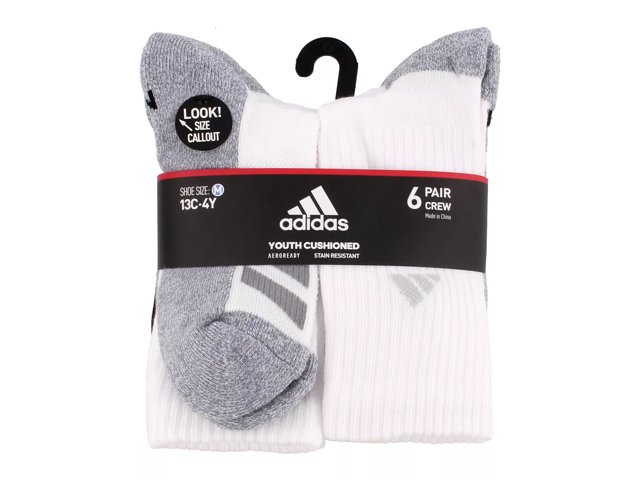 adidas Cushioned Angle Stripe Kids' 6-Pack Crew Sock