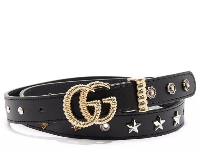 Gucci Leather Belt Interlocking G Matte Black Buckle Navy Blue in