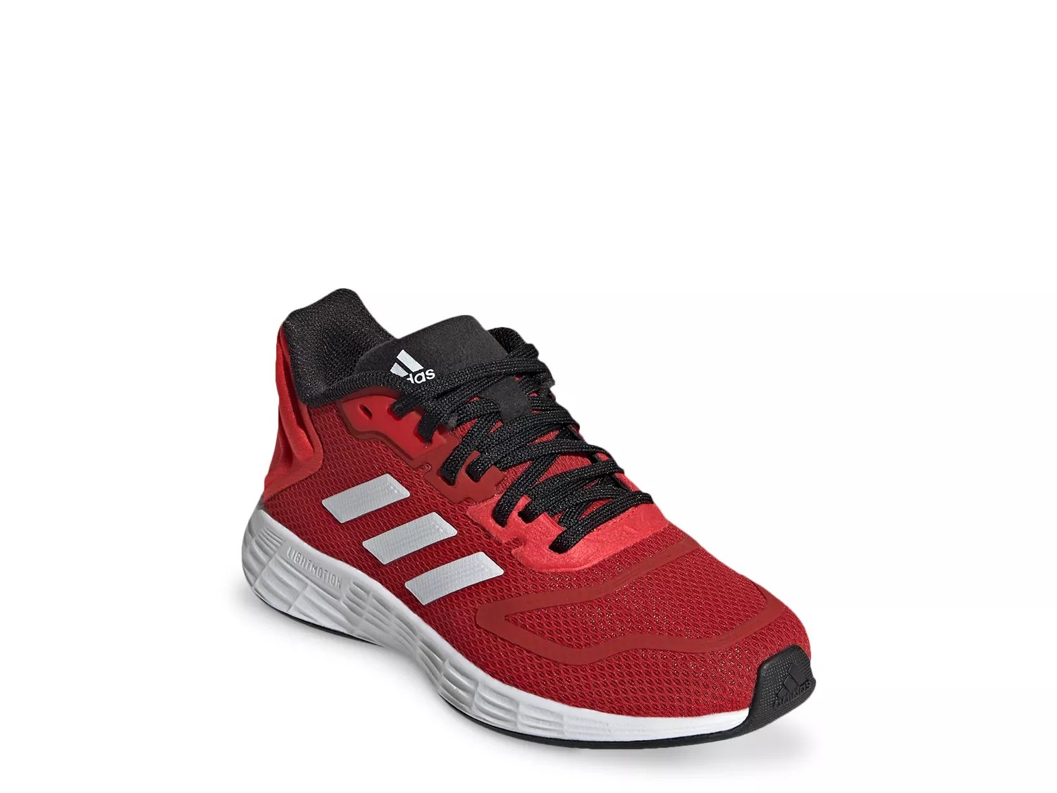 Adidas red and store black running shoes