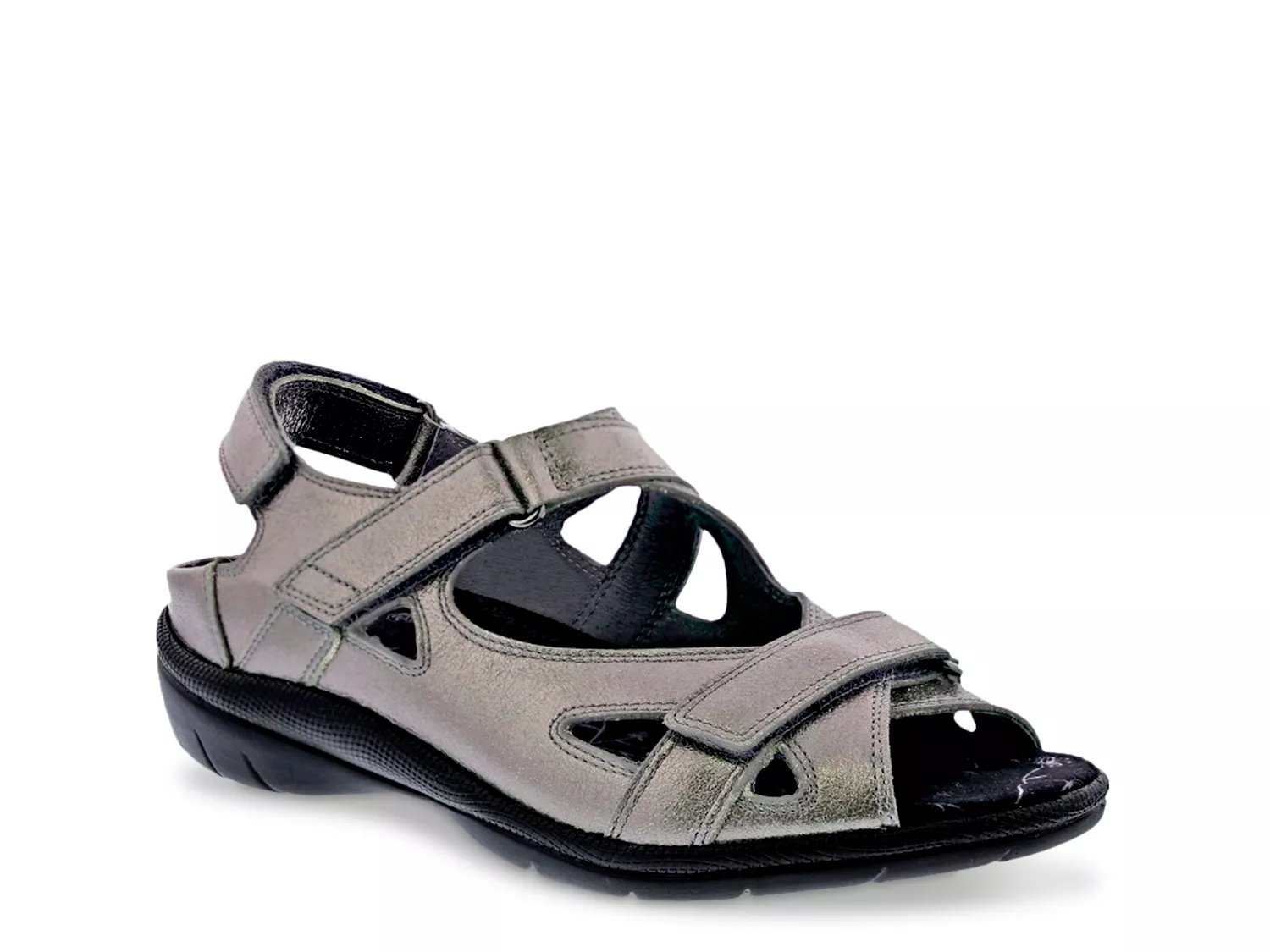 Drew Extra Wide Width Lagoon Wedge Sandal | Women's | Pewter Metallic | Size 8.5 | Sandals | Ankle Strap