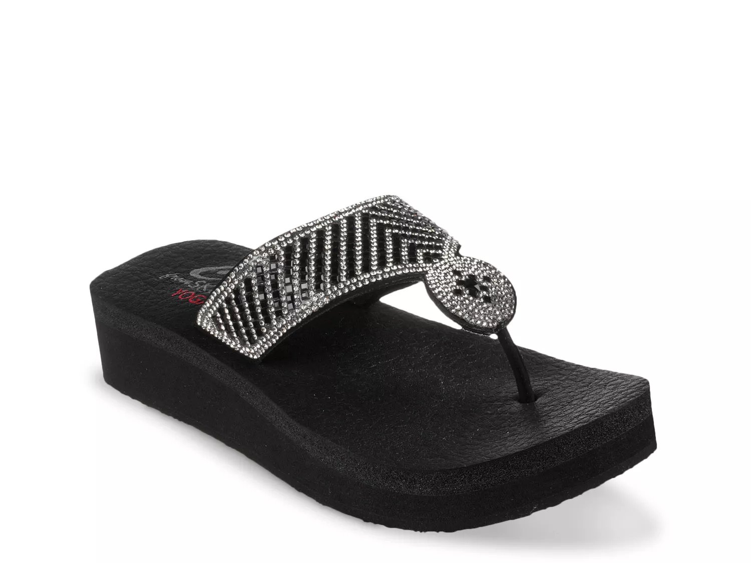 Sketchers Yoga Foam Sandals - Black & White with Silver Embellishment