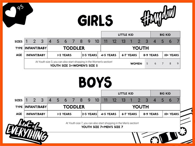 Puma girls size sales chart