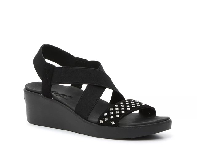 Skechers black wedge sandals with rhinestones top
