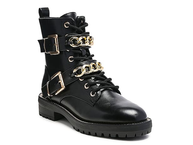 leather and studded Combat boots