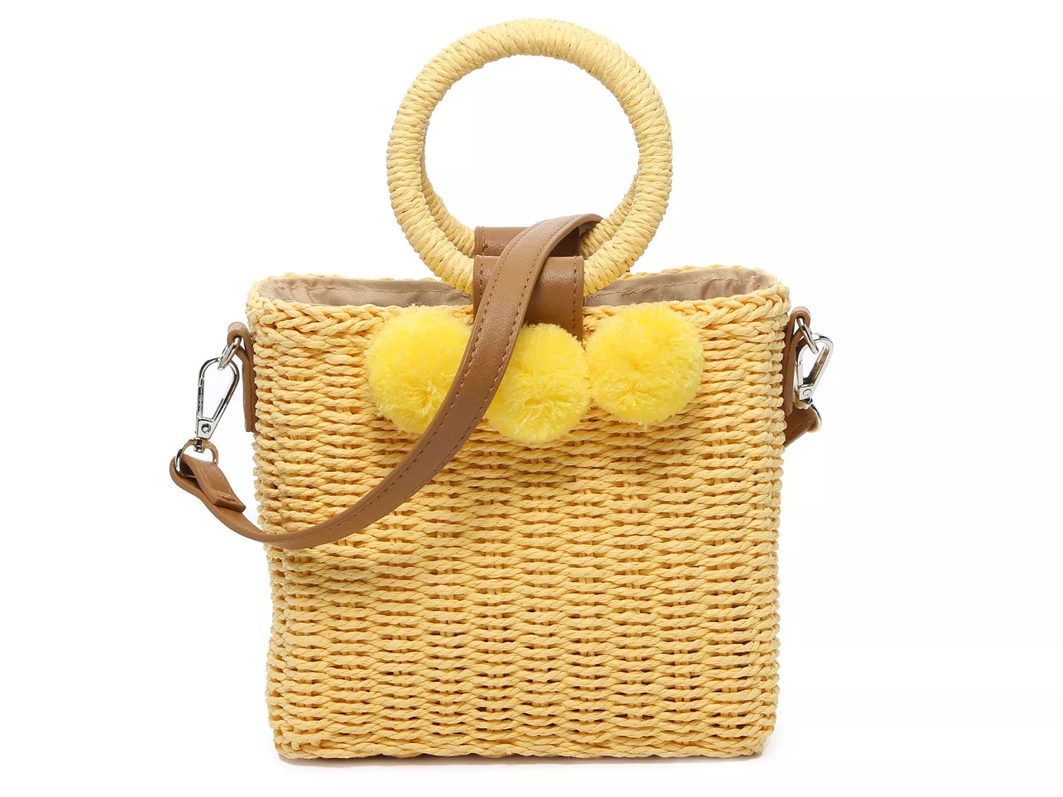 Crown Vintage Straw Pom Pom Bucket Bag Free Shipping DSW