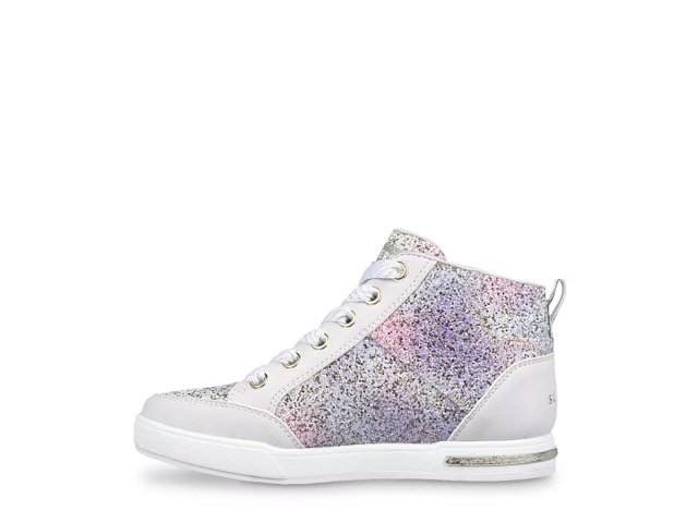 Girls Skechers Bella Ballerina High Top Sequins Glitter Sneakers Gray Pink