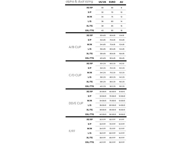 Brooks sports bra size chart shop