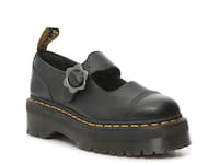 Addina Flower Buckle Leather Platform Shoes, Black