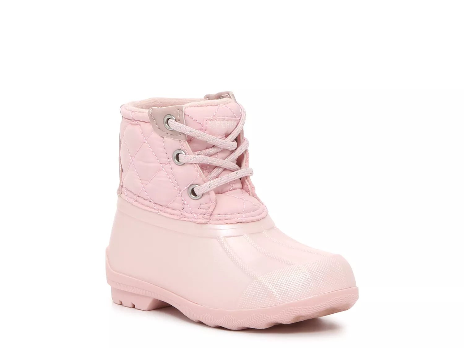 Pink and white sperry shop duck boots