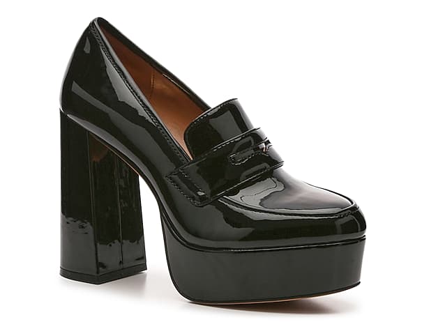 Faux Patent Leather Platform Loafer Heels