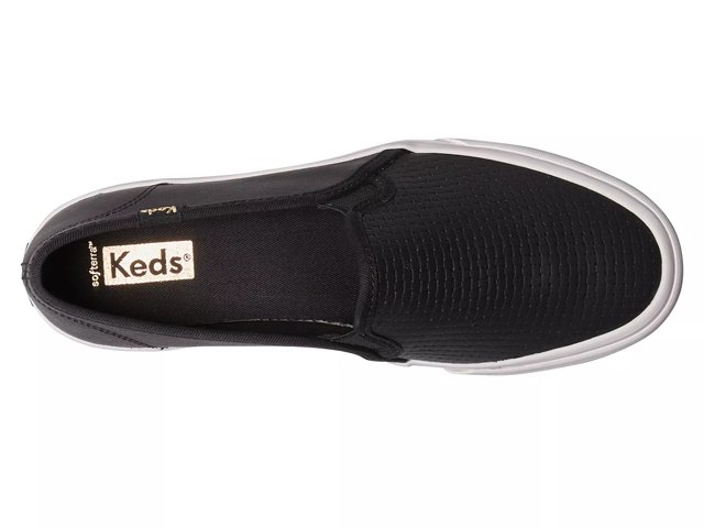 Black leather keds slip ons clearance
