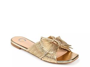 Gold flat slide store sandals