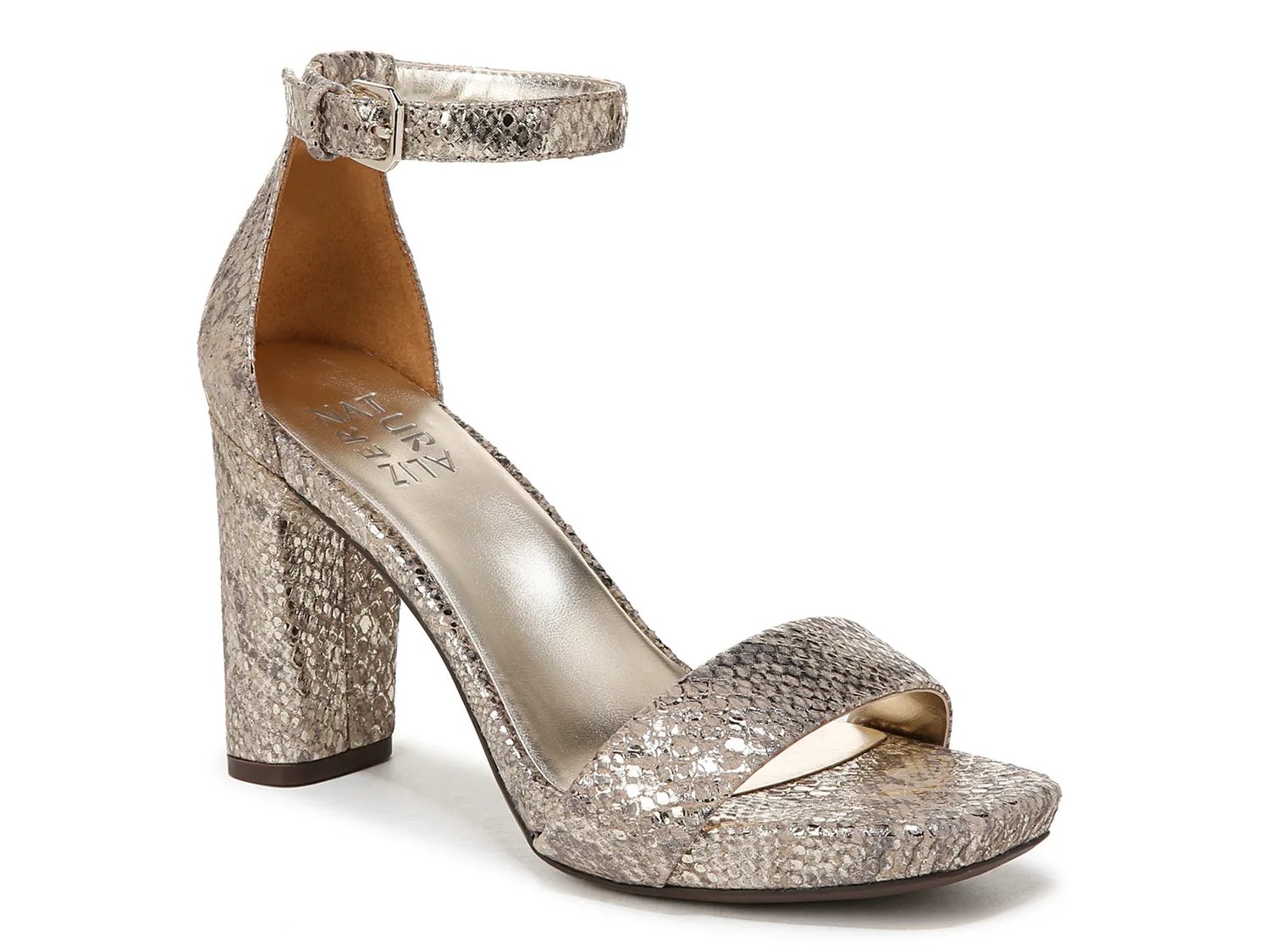 Naturalizer Wide Width Joy Sandal | Women's | Cream/Gold Metallic Leather | Size 9.5 | Heels | Sandals | Ankle Strap
