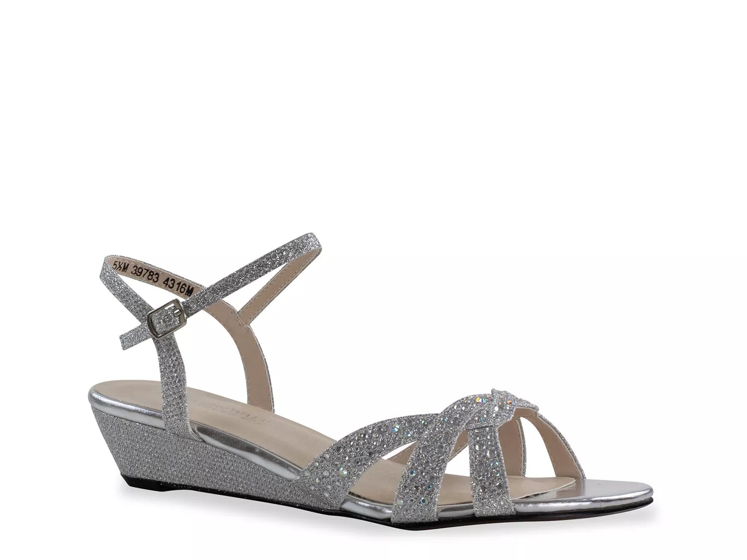 Touch Ups by Benjamin Walk Lena Wedge Sandal | Women's | Silver Metallic | Size 10.5 | Sandals | Ankle Strap