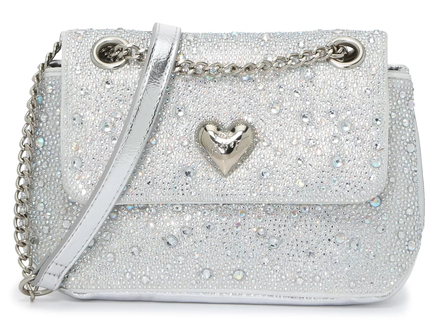 Betsey Johnson Sparkling Rhinestone Striped Heart Crossbody, Pink