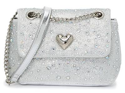 Betsey Johnson Rhinestone Heart Crossbody Bag | Women's | Silver Metallic | Size One Size | Handbags | Crossbody | Shoulder Bag