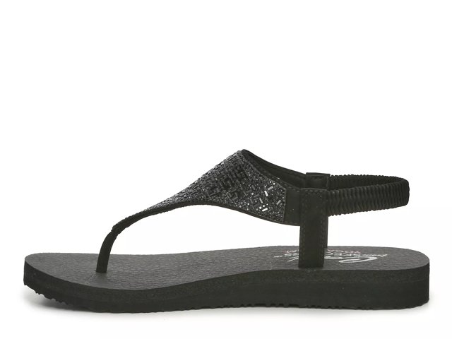 Skechers Yoga Foam Soft Footbed Shiny Black Flip Flops Women's sz 8