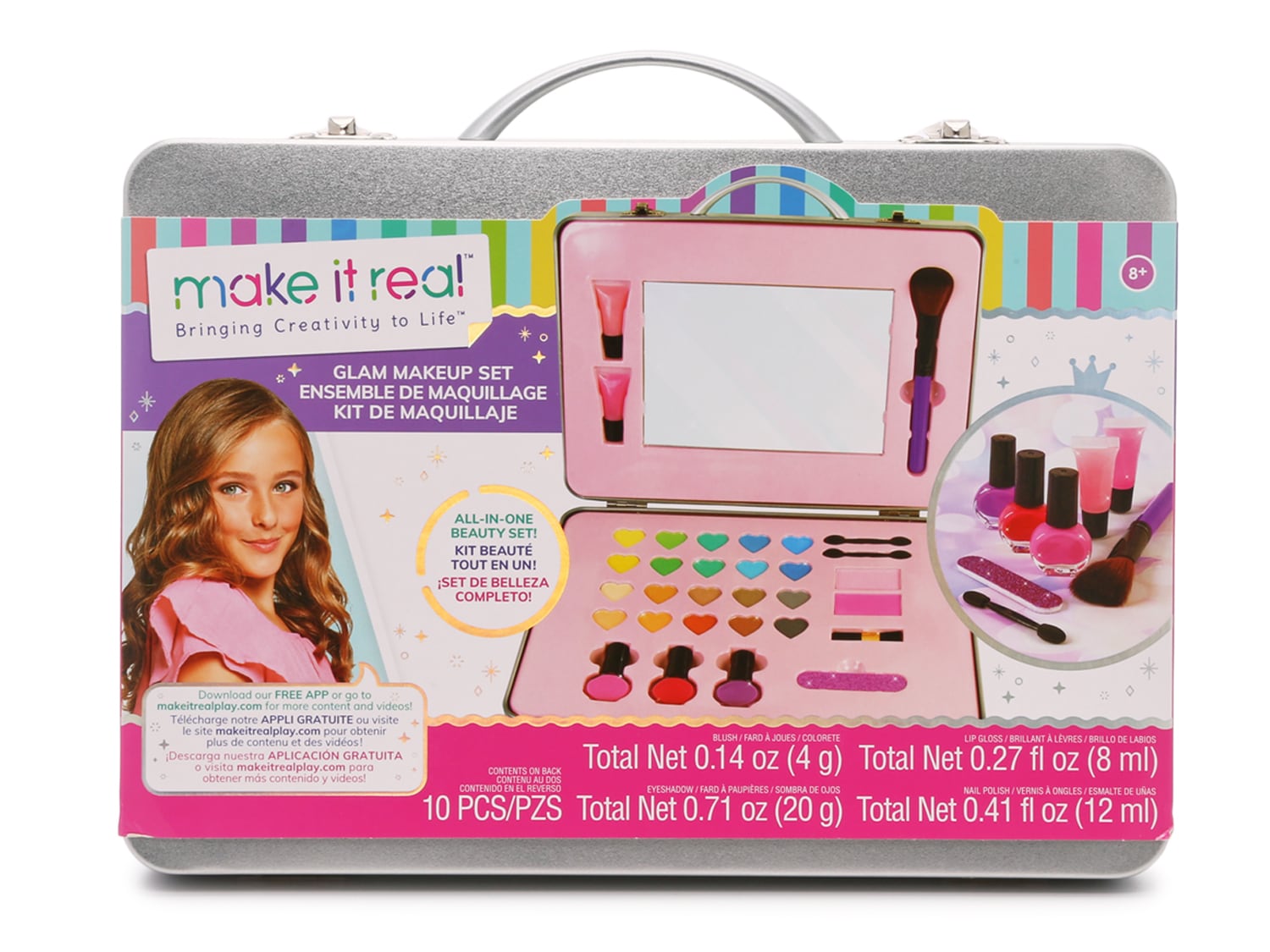 Make It Real: Glam Makeup Set - 10 Piece Travel Hard Case, Tweens & Girls, All-In-One Cosmetic & Beauty Kit, Includes Instrumental Dream Guide for