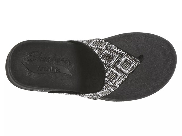 Skechers high wedge flip flops discount