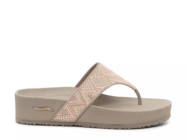 SKECHERS 119633 vinyasa lovely flip-flops wedge women's rhinestone MEMORY  FOAM