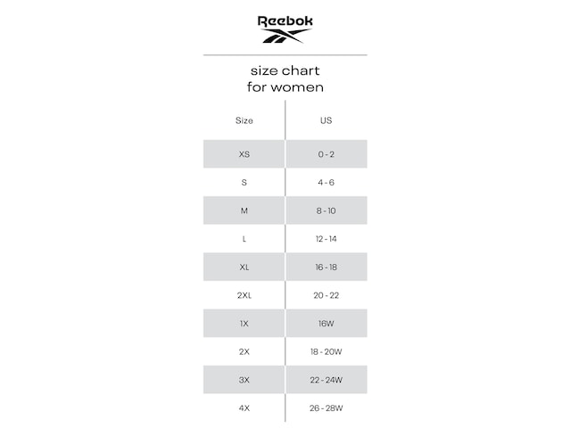 Women's Bottoms Size Chart – Reebok Canada