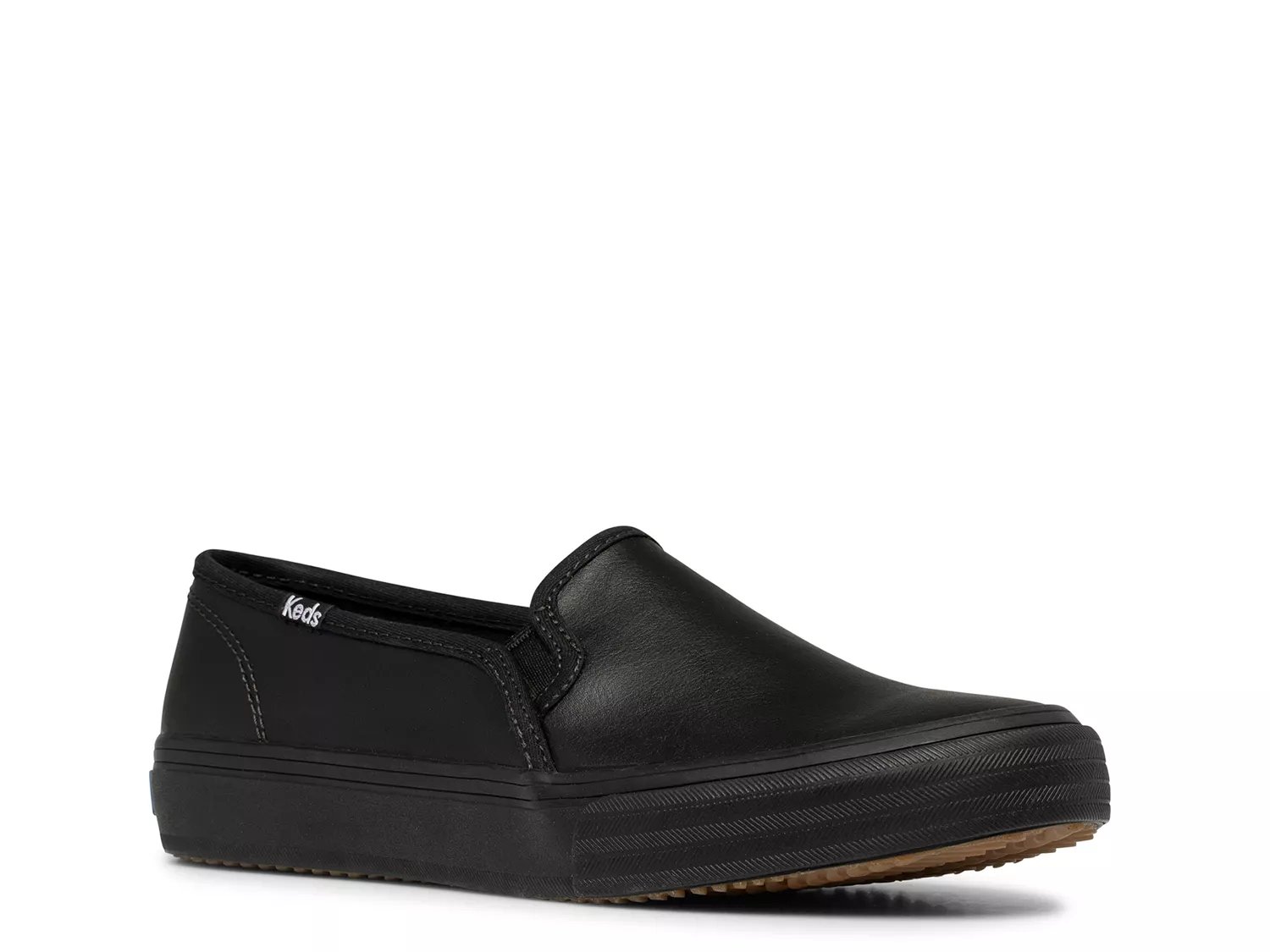 Keds black leather slip hot sale ons