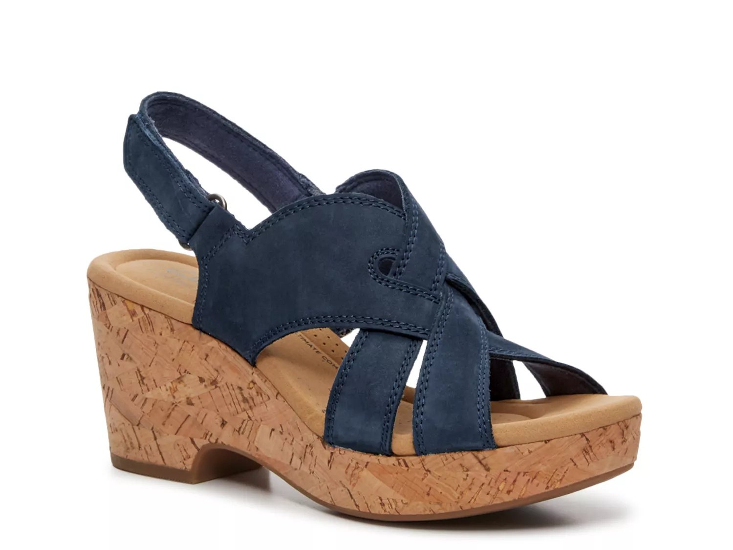 Clarks navy shop wedge shoes