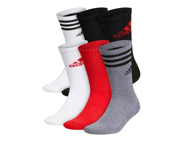 adidas Athletic Cushioned Men's Crew Socks - 6 Pack - Free Shipping