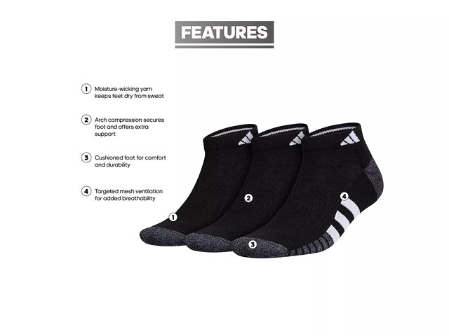 adidas Cushioned 3.0 Men's Quarter Ankle Socks - 3 Pack - Free Shipping