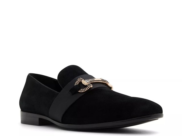 Buy Men's Black Leather Slip on Gold Buckle Dress Shoes Online in