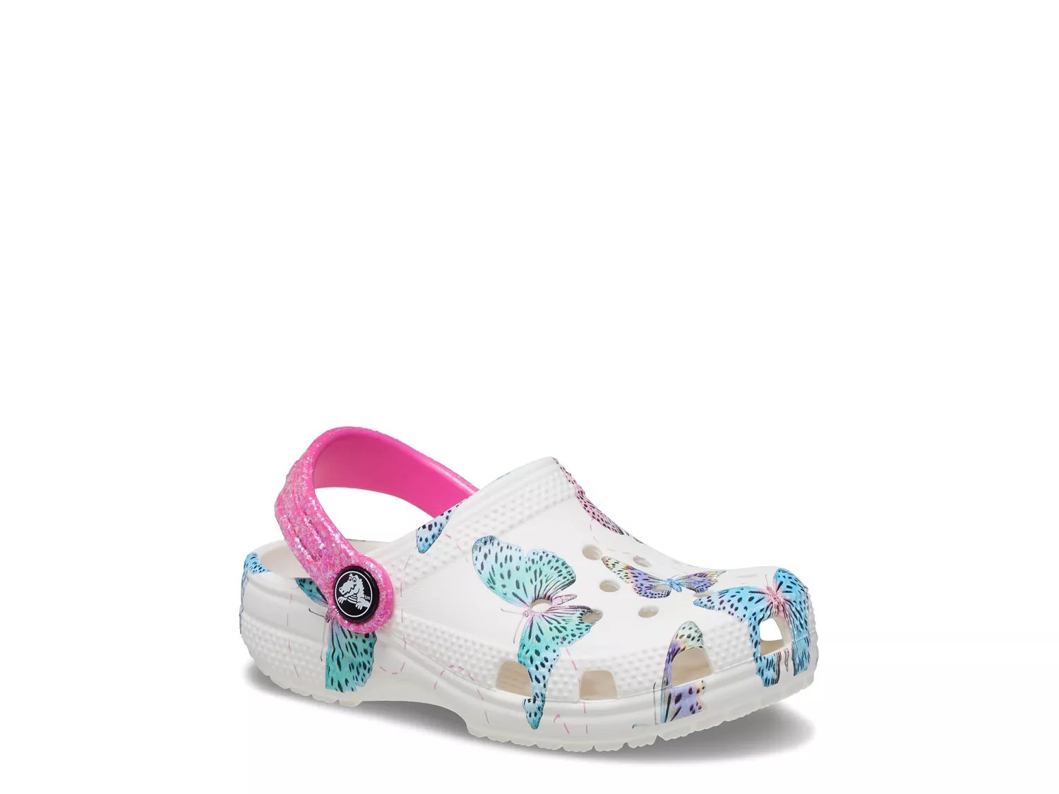 Pink crocs best sale with butterflies