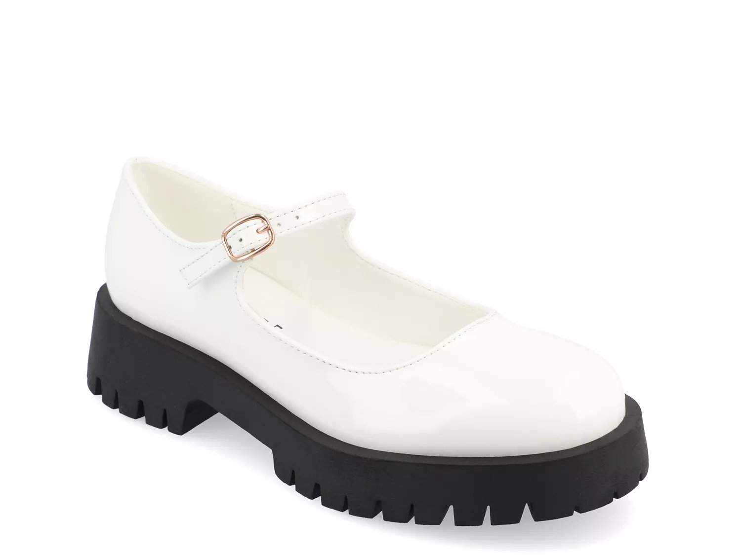 Journee Collection Wide Width Kamie Mary Jane Loafer | Women's | White Patent | Size 6 | Loafers | Block | Lug | Mary Jane