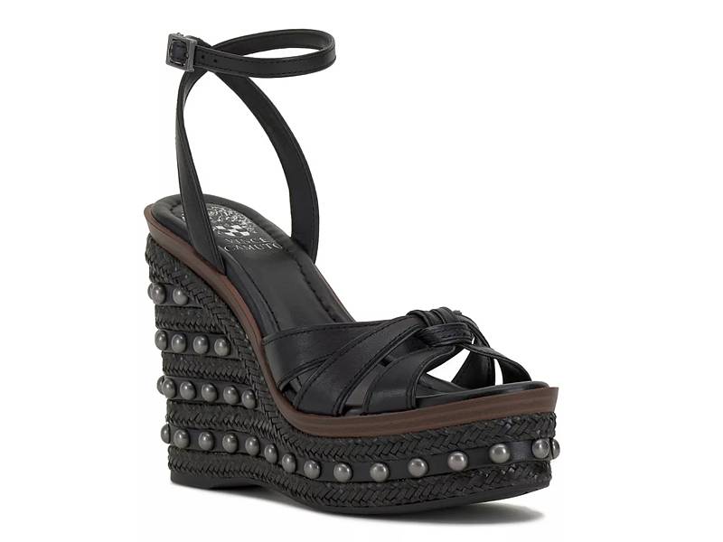 Vince camuto black wedge sandals sale