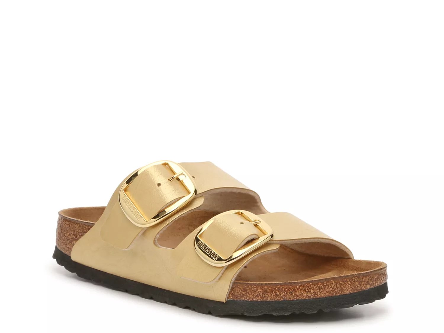 White birkenstocks with online gold buckle