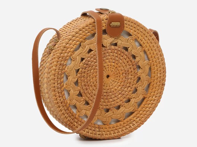 Tan round woven purse store