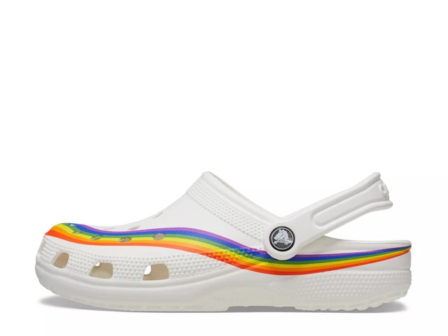 White crocs with rainbow bottom best sale