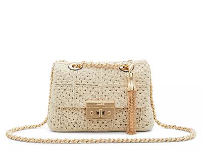 No Brand Cream Genuine Leather Chain Strap Crossbody Zip Closure Purse