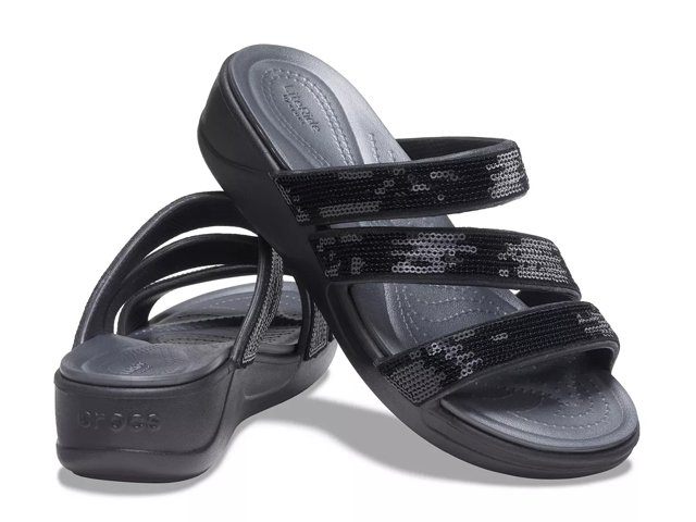 Crocs black wedge sandals deals