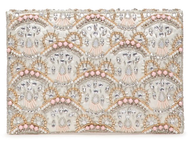 La Regale White Satin Pearl Beaded Clutch Purse