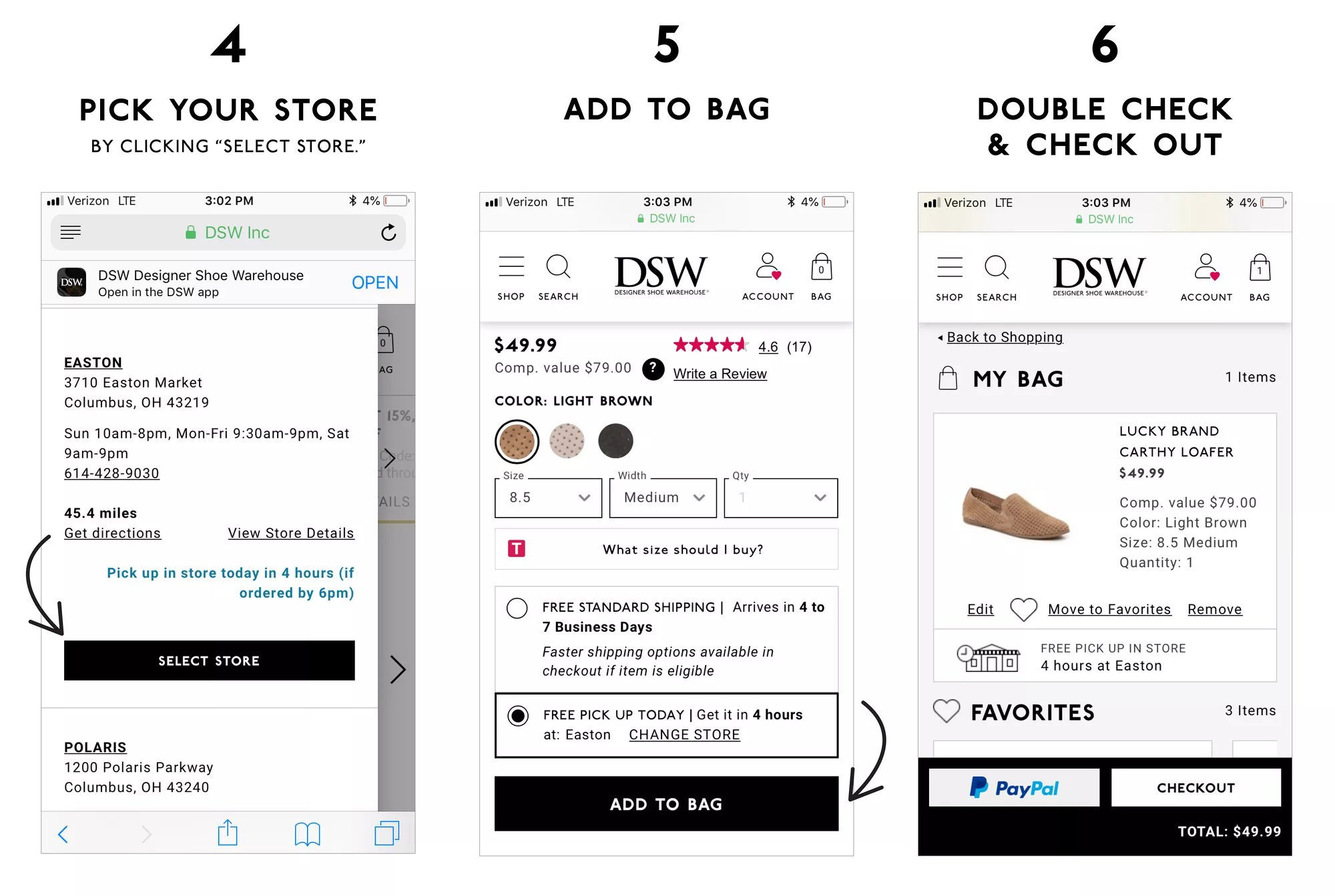 dsw online order return policy
