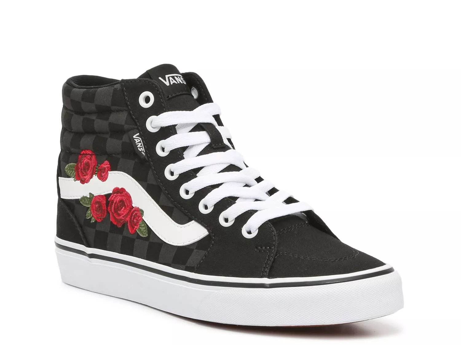 High top discount vans with roses