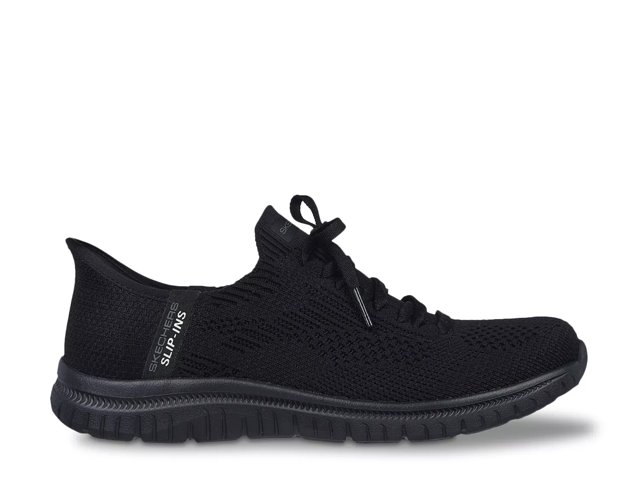 Skechers black slip on trainers on sale