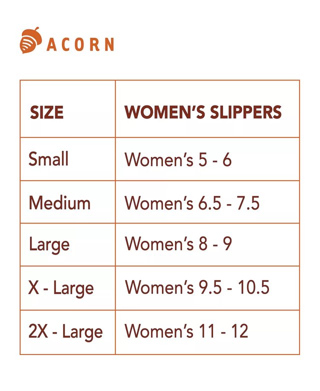 Acorn slipper sizing store