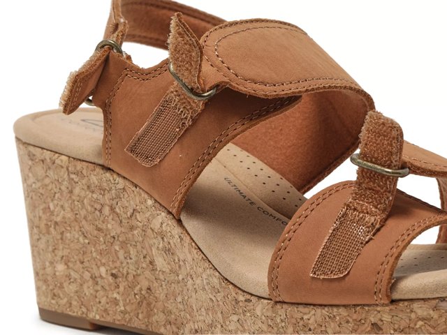 Clarks orange wedge sandals sale