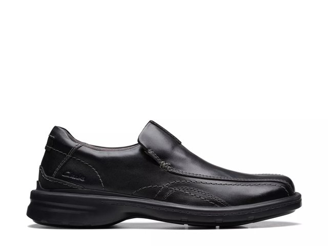 Clarks mens slip on shoes black clearance