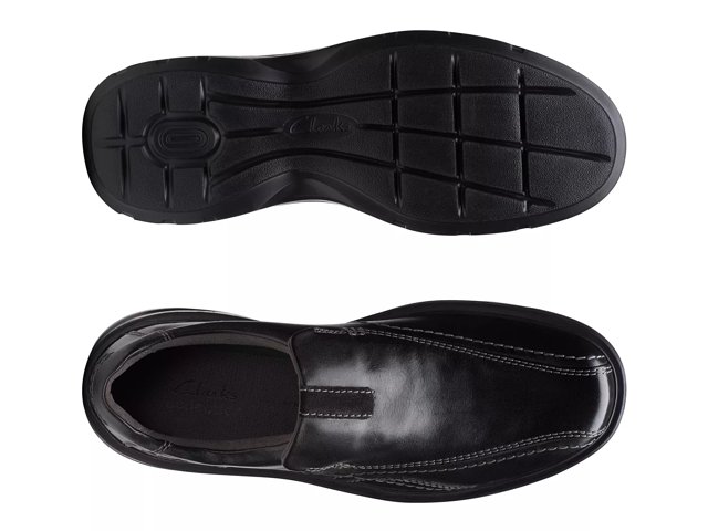 Clarks mens black slip on shoes hot sale
