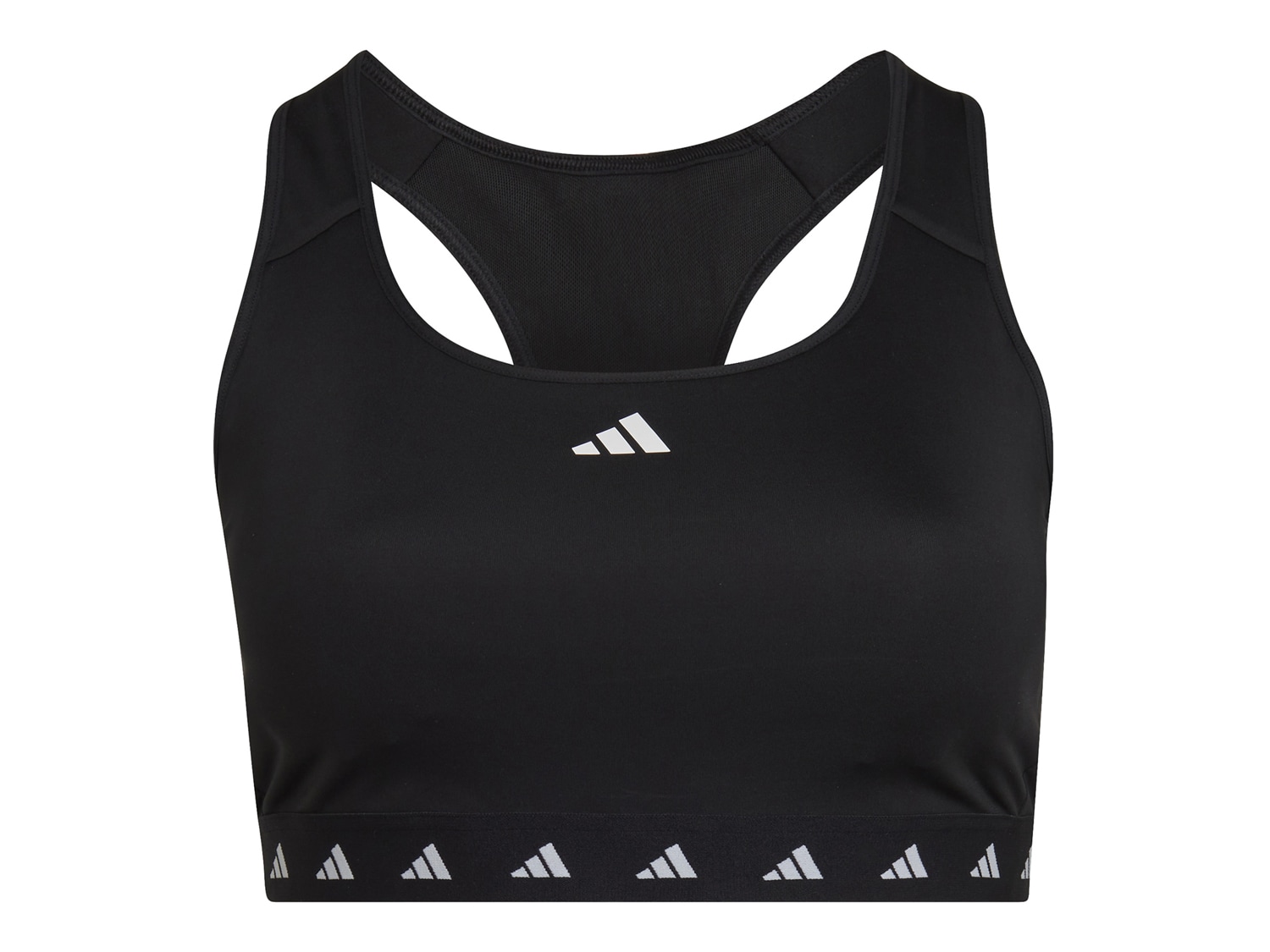 adidas Training Plus 3 Stripe design mid-support sports bra in dark white