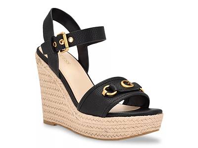 Leather Wedge Espadrille Sandals in Black - Gucci